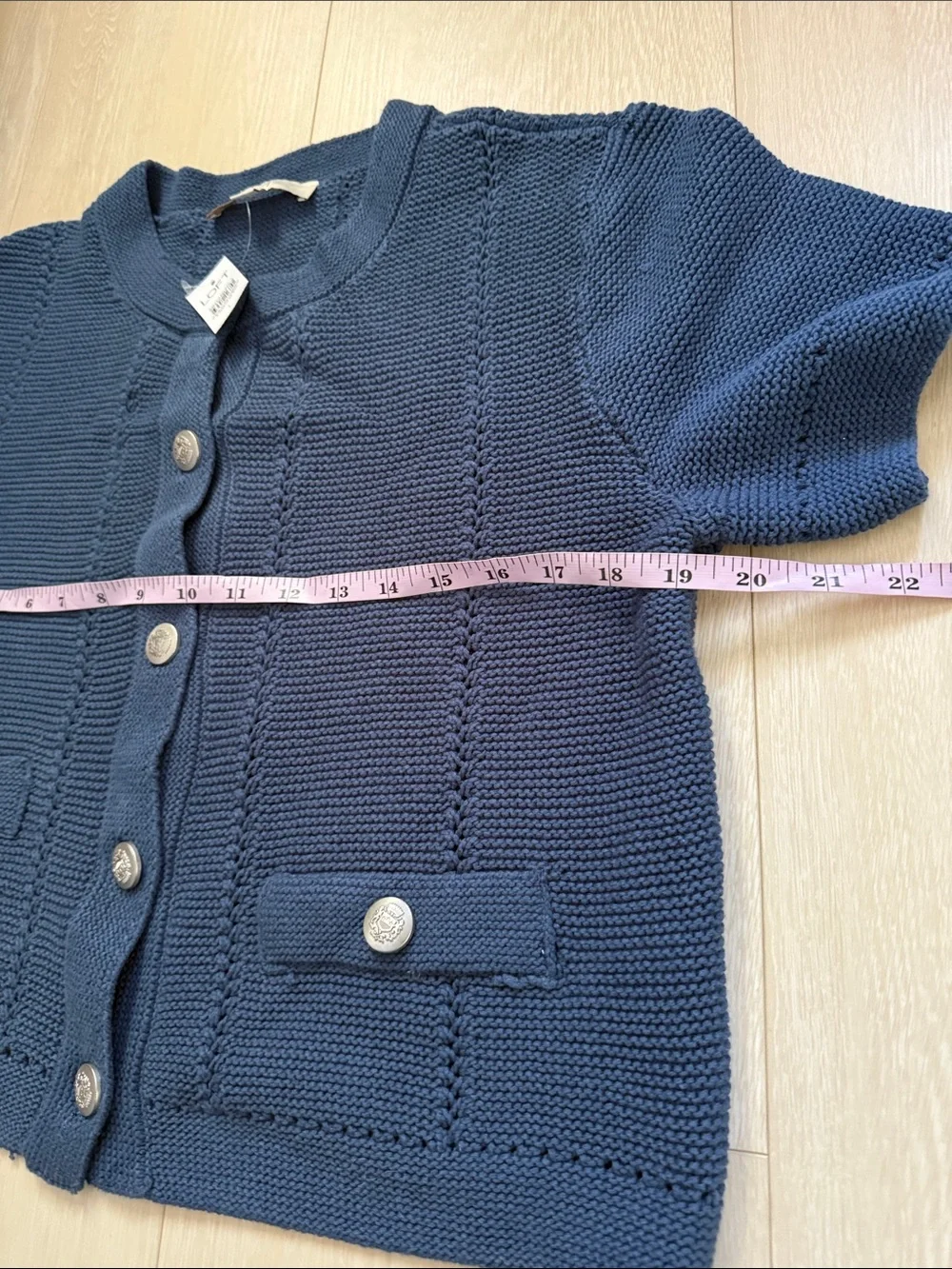 LOFT Short-Sleeve Knit Cardigan in Blue - Picture 6 of 9
